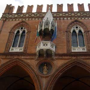 Colonnade and Mercanzia Palace in Bologna