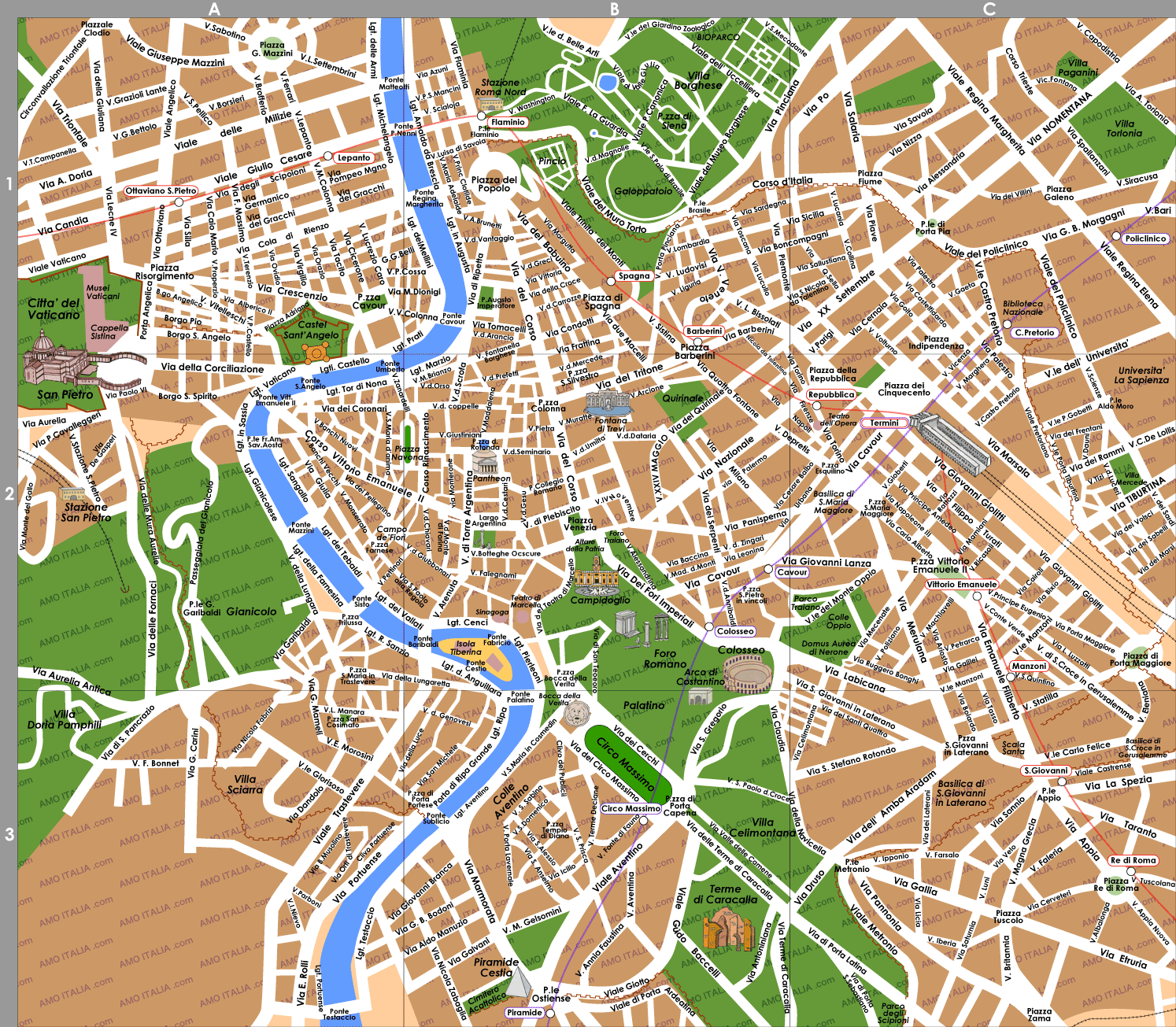 Rome Map Travel Guide AMOITALY